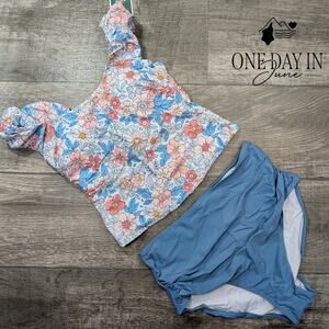 One Day in June Floral Tankini Top & Blue High-Waist Bottoms - Blue Floral